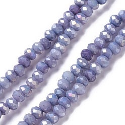 Medium Slate Blue Opaque Glass Beads Strands, Faceted, Rondelle, Medium Slate Blue, 4x3mm, Hole: 0.9mm, about 135pcs/strand, 17.72~17.91''(45~45.5cm)