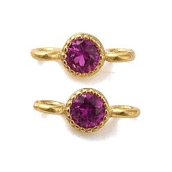 Medium Violet Red 925 Sterling Silver Pave Cubic Zirconia Connector Charms, Half Round Links with 925 Stamp, Real 18K Gold Plated, Medium Violet Red, 8.5x3.5x2.5mm, Hole: 1.5mm
