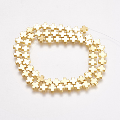 Golden Plated Electroplate Non-magnetic Synthetic Hematite Beads Strands, Cross, Golden Plated, 6x6.5x2mm, Hole: 0.5mm, about 62pcs/strand, 15.7 inch