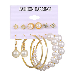 5244301 Vintage Pearl Earrings Set of 9 for Women, Gold Geometric Butterfly Ear Cuffs