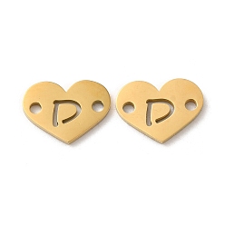 Letter D Ion Plating(IP) 304 Stainless Steel Connector Charms, Heart with Letter, Golden, Letter D, 9x12x1mm, Hole: 1.5mm