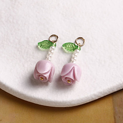 Сливовый Подвески из смолы, роза, с акриловыми бусинами и золотистой петлей, слива, 30x10 мм