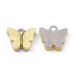 Pale Goldenrod Acrylic Charms, with Platinum Tone Alloy Finding, Butterfly Charm, Pale Goldenrod, 13x14x3mm, Hole: 2mm