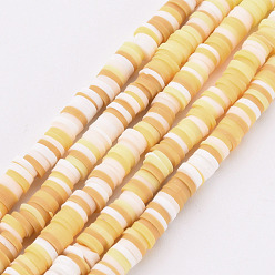 Light Khaki Handmade Polymer Clay Bead Strands, Heishi Beads, Disc/Flat Round, Light Khaki, 4x0.5~1mm, Hole: 1.5mm, about 320~447pcs/strand, 15.74~16.92 inch