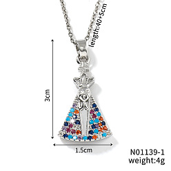 Разноцветный Модные религиозные украшения, Ожерелья с подвеской из латуни с микропаве и прозрачным кубическим цирконием для женщин, с кабельным цепи, платина, красочный, 15.75 дюйм (40 см)