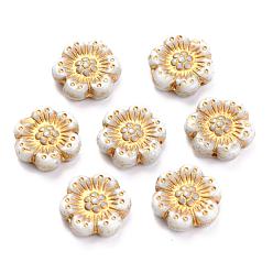 Gray Czech Glass Beads, Flower, Gray, 14x14mm, Hole: 0.8~1mm