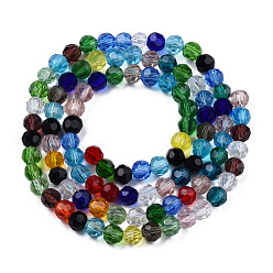 Blue Electroplate Transparent Glass Beads Strands, Faceted(32 Facets), Round, Blue, 6mm, Hole: 1mm, about 97~99pcs/strand, 20.59 inch~21.65 inch(52.3~55cm)