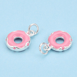 Pink 925 брелоки из стерлингового серебра с эмалью., с целью перехода в кольце, пончик, розовые, 10.5x8x2.2 мм, отверстие : 2.5 мм
