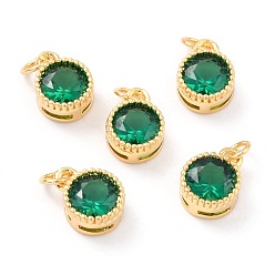 Green Real 18K Gold Plated Brass Inlaid Cubic Zirconia Charms, with Jump Ring, Long-Lasting Plated, Flat Round, Green, 9.5x7x4mm, Jump Ring: 4x0.5mm, 2.5mm Inner Diameter