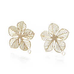 Real 18K Gold Plated Brass Stud Earring Findings, with Loop, Flower, Nickel Free, Real 18K Gold Plated, 14.5x13mm, Hole: 1mm, pin: 0.6mm