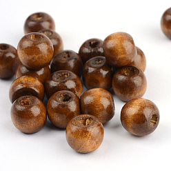 Saddle Brown Natural Wood Beads, Bright Color, Round, Dyed, Saddle Brown, 8x7mm, Hole: 3mm, about 6000pcs/1000g