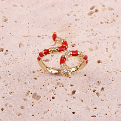 04 Colorful Snake-shaped Oil Drop Ring for Women, 18K Gold Plated Open-ended Fashion Ring