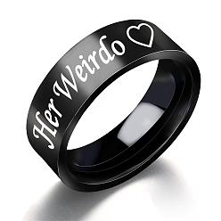 Electrophoresis Black Stainless Steel Plat Finger Ring, Word Her Weirdo Jewelry for Women, Electrophoresis Black, US Size 6(16.5mm)