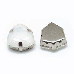White Opal Sew on Rhinestone, Multi-strand Links, K9 Glass Rhinestone, with Platinum Tone Brass Prong Settings, Garments Accessories, Triangle, White Opal, 12.5x12x6mm, Hole: 0.8mm