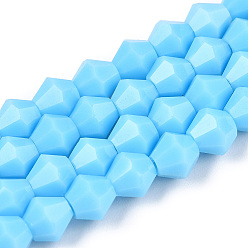 Светло-Голубой Непрозрачный сплошной цвет имитация нефрита стеклянные бусины пряди, граненые, двухконусные, Небесно-голубой, 6x6 мм, отверстие : 1 мм, около 45~47 шт / нитка, 9.65~9.84 дюйм (24.5~25 см)