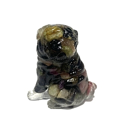 Tourmaline Resin Dog Figurines, with Natural Tourmaline Chips inside Statues for Home Office Decorations, 50x35x55mm