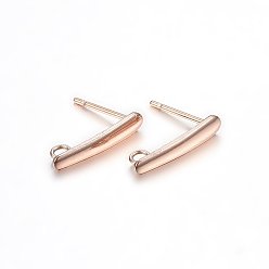 Rose Gold Ion Plating(IP) 304 Stainless Steel Stud Earring Findings, with Loop, Rose Gold, 15x3x1mm, Hole: 1.8mm, Pin: 0.8mm, 100pcs/bag