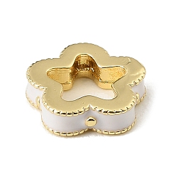 Blanc Perles d'espacement en laiton émaillé en forme de fleur, plaqué longue durée, sans cadmium et sans plomb, réel 18 k plaqué or, crémaillère plaquage, blanc, 11.5x11.5x3mm, Trou: 6x7mm