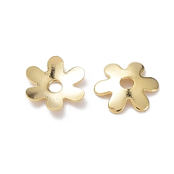 Real 24K Gold Plated Brass Bead Caps, Cadmium Free & Lead Free, 6-Petal Flower, Real 24K Gold Plated, 6x5.5x1mm, Hole: 1.2mm