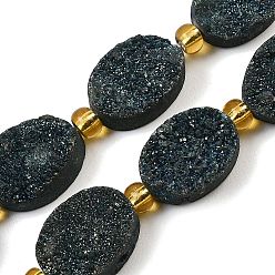 Темно-серый Гальванизированные натуральные druzy кварцевые бисерные пряди, с бисером, Плоско-овальные, темно-серый, 14~14.5x10~10.5x4.5~7.5 мм, отверстие : 0.7 мм, около 11 шт / нитка, 7.17~7.48 дюйм (18.2~19 см)
