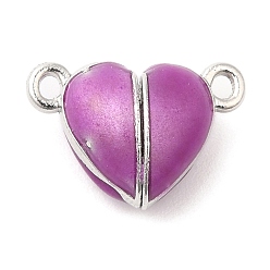 Orchid Heart Alloy Enamel Magnetic Clasps, for Couple Jewelry Bracelets Pendants Necklaces Making, Platinum, Orchid, 10x15x7mm, Hole: 1.4mm