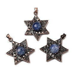 Содалитовое Подвески из природного содалита в форме звезды Давида, с винтажной латунной рамкой красного медного оттенка, 33.5~34x25.5x7.5 мм, отверстие : 5x3 мм
