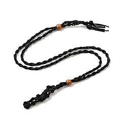 Black Braided Wax Rope Cord Macrame Pouch Necklace Making, Adjustable Wood Beads Interchangeable Stone Necklace, Black, 35.43 inch(90cm), 4mm