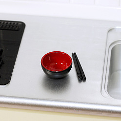Black Mini Alloy Bowls and Chopsticks Set, for Dollhouse Accessories, Pretending Prop Decorations, Black, Bowl: 16x8mm, chopstick: 23x2mm