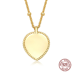 Heart 925 Sterling Silver Satellite Chains Pendant Necklaces, Golden, Heart, 15.75 inch(40cm)