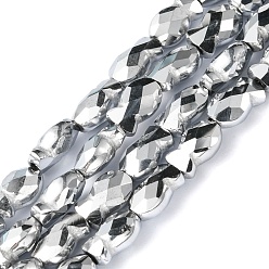 Platinum Plated Electroplate Glass Beads Strands, Full Plated, Faceted, Fish, Platinum Plated, 10.5x6x5mm, Hole: 1.4mm, about 55pcs/strand, 21.97 inch(55.8cm)