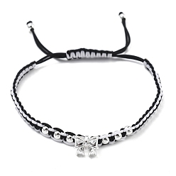 Черный Нейлоновой нити браслеты, с латунными подвесками-бантиками, чёрные, внутренний диаметр: 1-3/4~2-3/4 дюйм (4.5~7 см)