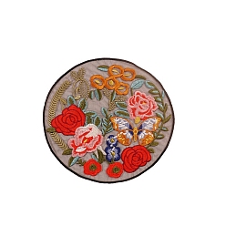 Flower Chinese Style Polyester with Cotton Cloth Patches, Flat Round Appliques, Flower, 200x210mm