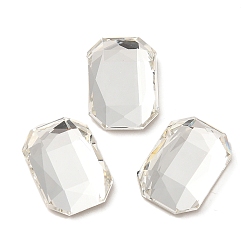 Crystal Glass Rhinestone Cabochons, Flat Back & Back Plated, Faceted, Rectangle, Crystal, 14x10x4.50mm