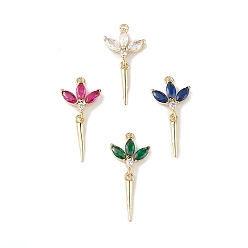 Mixed Color Rack Plating Brass Micro Pave Cubic Zirconia Pendants, Flower Charm, Cadmium Free & Lead Free, Long-Lasting Plated, Real 18K Gold Plated, Mixed Color, 22x11x3mm, Hole: 1mm