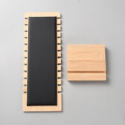 Черный Бамбуковые стенды-органайзеры для ожерелья с наклонной спинкой, с ковриком из искусственной кожи, прямоугольные, чёрные, 10x9.5x26.5 см