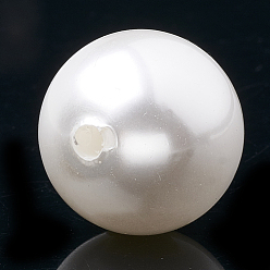 White Eco-Friendly Plastic Beads, High Luster, Grade A, Half Hole/Drilled, Round, White, 25mm, Half Hole: 1.6mm