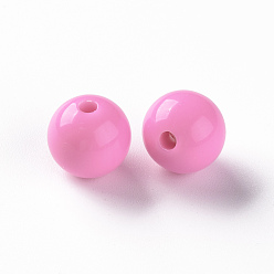 Rose Chaud Perles acryliques opaques, ronde, rose chaud, 12x11mm, Trou: 1.8mm, environ566 pcs / 500 g