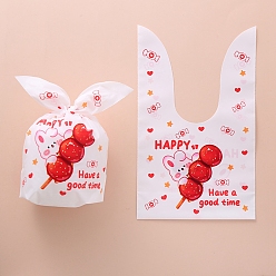 White 100Pcs Cartoon Plastic Candy Bags, Rabbit Ear Bags, Gift Bags, Two-Side Printed, Rabbit Pattern, White, 22x13cm