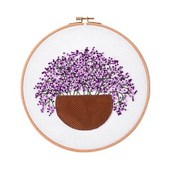 Dark Orchid Flower Basket Pattern Embroidery Beginner Kits, including Embroidery Fabric & Needle & Thread, Instruction, Dark Orchid, 200mm