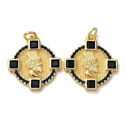 Полуночно-синий Кулон из циркония, с целью перехода в кольце, плоские круглые прелести, стойки покрытие, долговечный, без свинца и без кадмия, реальный 18 k позолоченный, темно-синий, 21x19x2 мм, отверстие : 3.5 мм