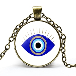 Evil Eye Alloy Cable Chain Necklaces, Glass Pendant Necklaces for Sweater, Antique Bronze, Evil Eye, 21-5/8 inch(55cm)