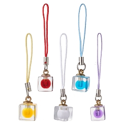 Mixed Color Plastic Mobile Straps, with Alloy Lobster Claw Clasps, Accessories Decoration, Cube, Mixed Color, 7.2~7.35cm
