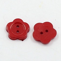 Rojo Oscuro Botones de acrílico de costura para el diseño de vestuario, botones de plástico, 2 agujero, teñido, wintersweet de flor, de color rojo oscuro, 14x2 mm, agujero: 1 mm
