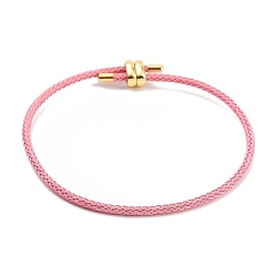 Pink Изготовление браслетов из плетеной стальной проволоки, с золотыми тонами латунных бус, розовые, внутренний диаметр: 3-1/8 дюйм (8 см)