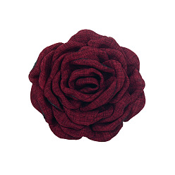 Dark Red Satin Fabric Handmade 3D Camerlia Flower, DIY Ornament Accessories for Shoes Hats Clothes, Dark Red, 80mm