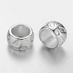 Silver Rondelle Tibetan Style Alloy Beads, Lead Free & Nickel Free & Cadmium Free, Large Hole Beads, Silver Color Plated, 13x8mm, Hole: 10mm