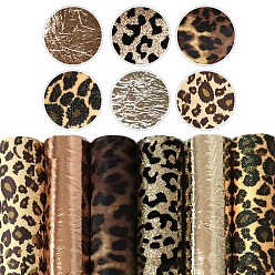 Mixed Patterns Leopard Print Pattern Imitation Leather Fabric Set, for Garment Accessories, Mixed Patterns, 33x20cm, 6pcs/set