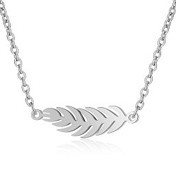 Stainless Steel Color 201 Stainless Steel Pendant Necklaces, with Cable Chains, Leaf, Stainless Steel Color, 17.1 inch(43.5cm), 1.5mm, Leaf: 6x22x1mm