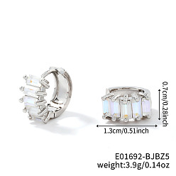 Белый Латунные прямоугольные серьги-кольца, с кубического циркония, платина, белые, 13x7 мм