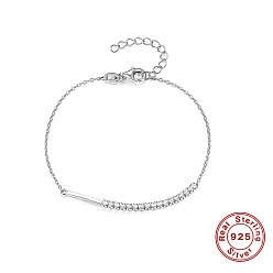 Platinum Rhodium Platedv 925 Sterling Silver Link Bracelet, with Cubic Zirconia Tennis Chains, with S925 Stamp, Platinum, 6-3/4 inch(17cm)